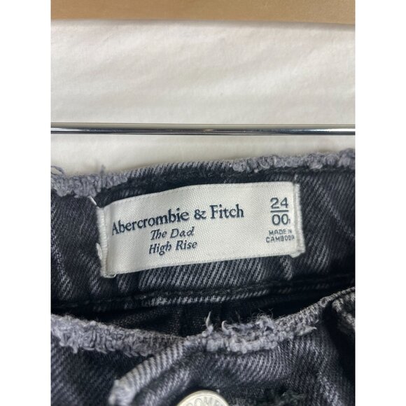 Abercrombie & Fitch The Dad High Rise Button Fly Distressed Jeans size 24‎ Black - Picture 2 of 9